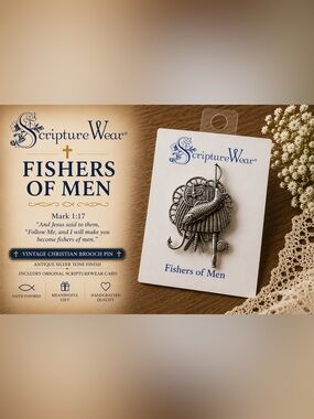 ScriptureWear “Fishers of Men” Vintage Christian Brooch Pin | Mark 1:17